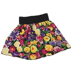 Vibrant Multicolored Floral Print Elastic Waistband Pull-on Circle Skirt